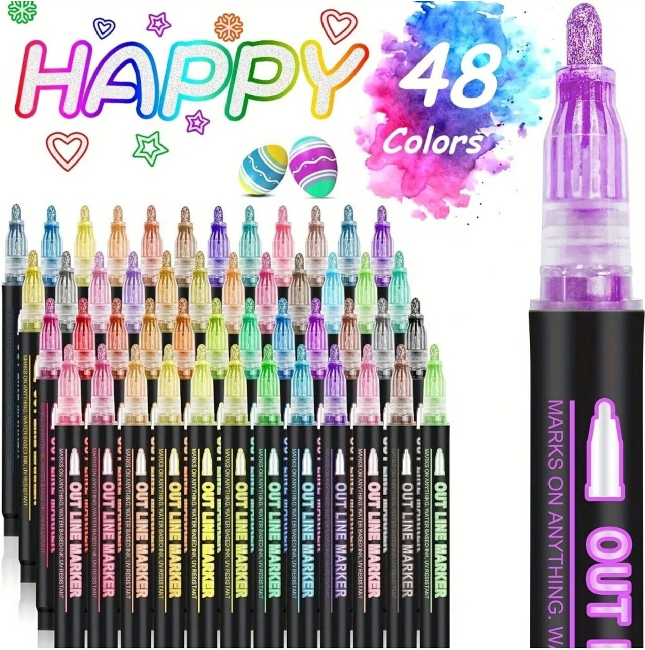 Super Outline Marker Set – Double-Ended Vibrant Markers (48 Colors), Quick-Drying & Ergonomic Design for Art, Drawing & Coloring
